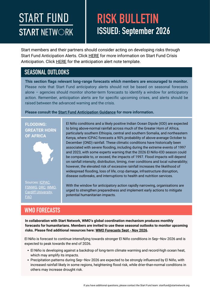 World: Start Fund Monthly Risk Bulletin (Issued: September 2026)